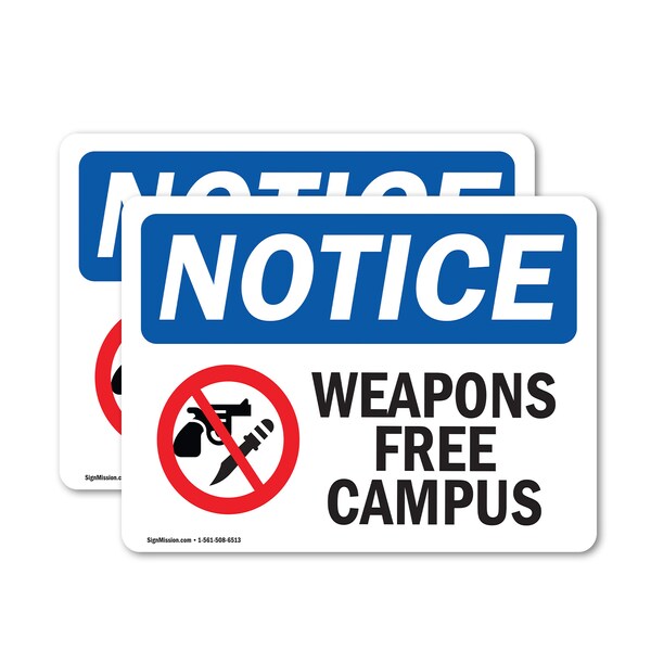 Signmission Weapon Free Campus OSHA Notice Sign, Vinyl Decal, 10in W x 7in L, 2PK OS-2PACK-NS-D-710-L-16886 - main